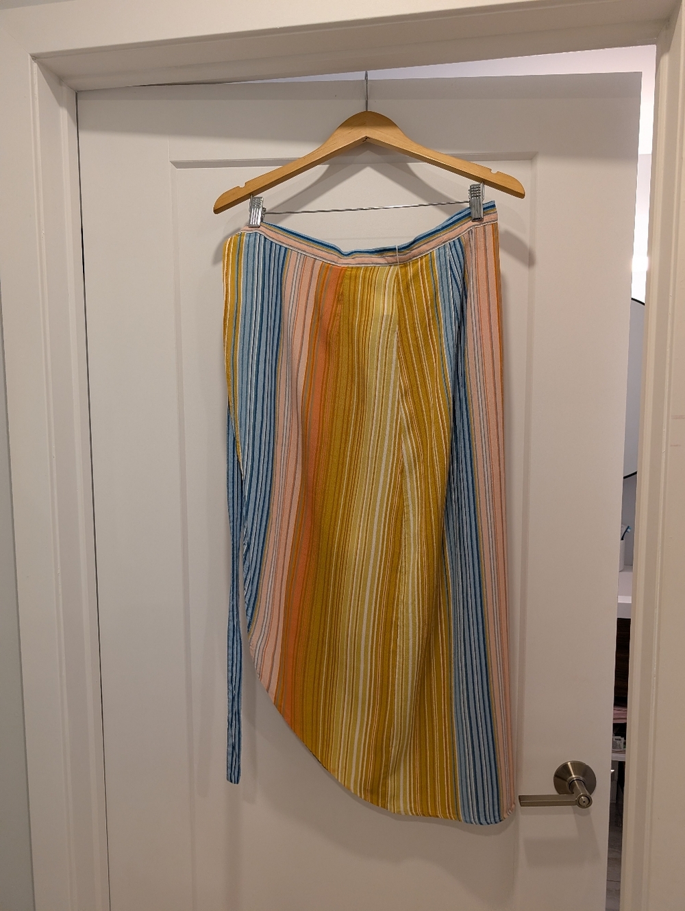 Forever 21 Multicolor Striped Asymmetric Wrap Skirt - Yellow, Blue & Pink